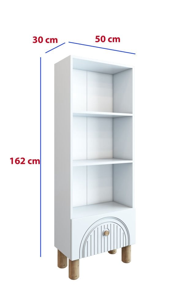 4 Raflı 162 cm Bohem Model MDF Membran Kapaklı Salon Dolabı Kitaplık Çok Amaçlı Dolap Beyaz