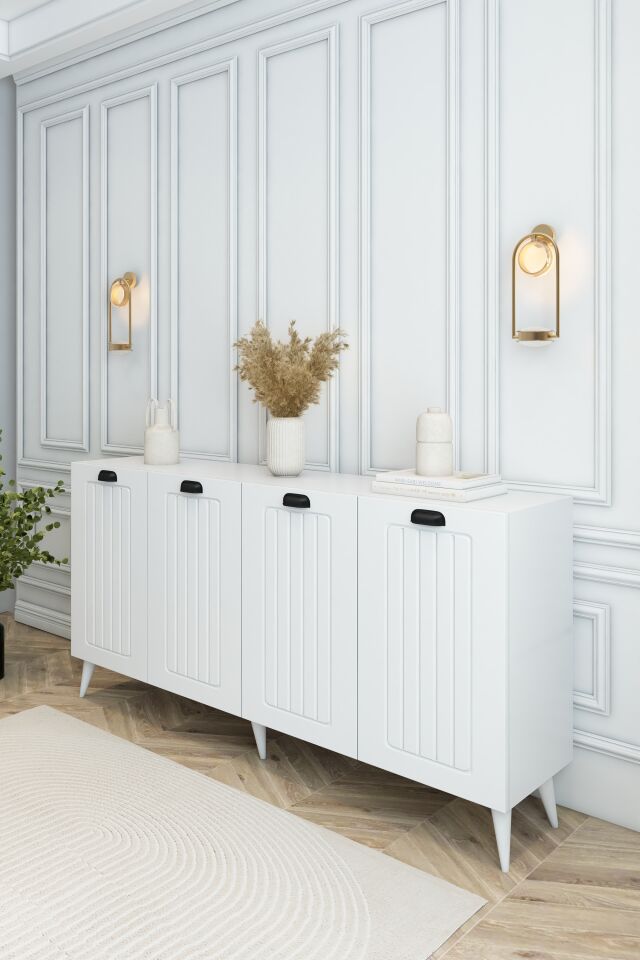 Country Model 4 Kapaklı Konsol MDF Membran Kapaklı Portmanto Ayakkabılık Çok Amaçlı Organizer Beyaz