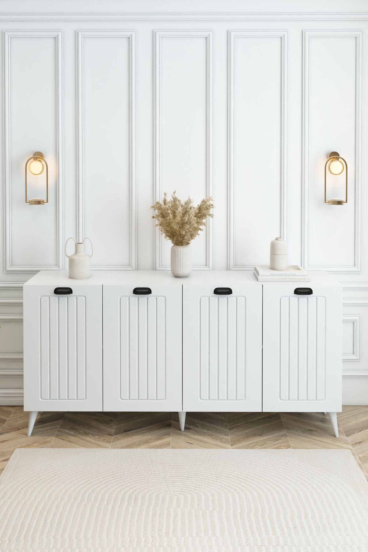 Country Model 4 Kapaklı Konsol MDF Membran Kapaklı Portmanto Ayakkabılık Çok Amaçlı Organizer Beyaz