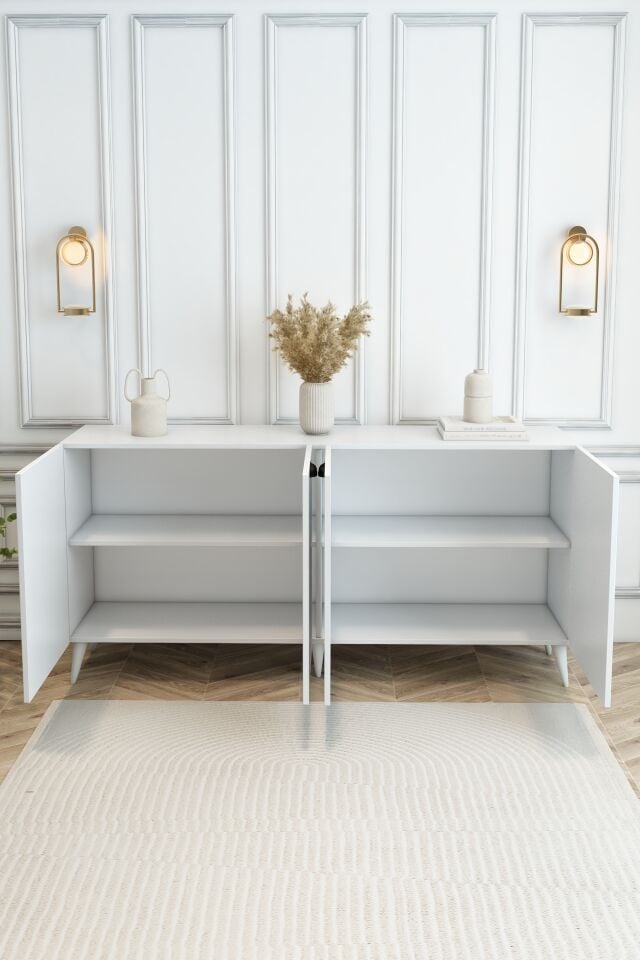 Country Model 4 Kapaklı Konsol MDF Membran Kapaklı Portmanto Ayakkabılık Çok Amaçlı Organizer Beyaz