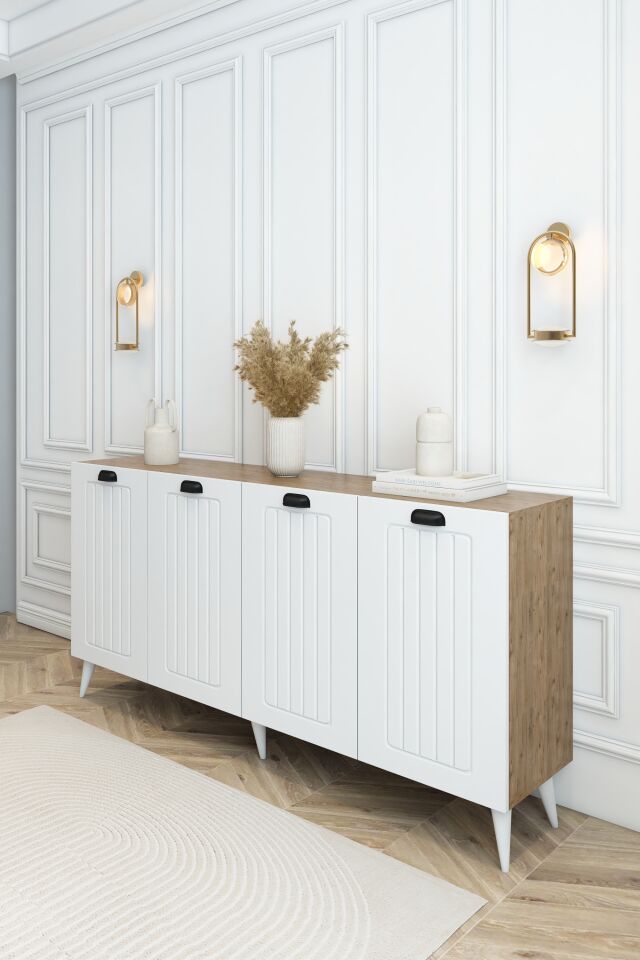 Country Model 4 Kapaklı Konsol MDF Membran Kapaklı Portmanto Ayakkabılık Çok Amaçlı Organizer Atlantik Çam