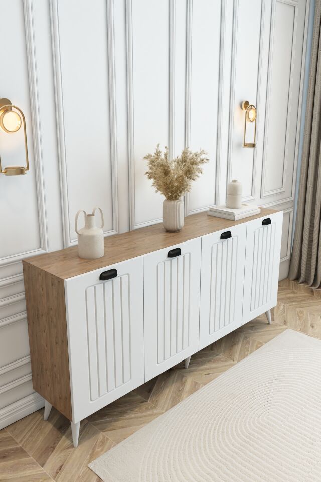 Country Model 4 Kapaklı Konsol MDF Membran Kapaklı Portmanto Ayakkabılık Çok Amaçlı Organizer Atlantik Çam