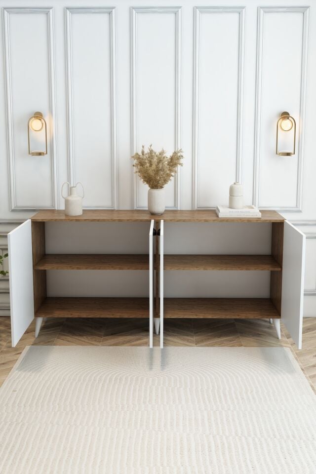 Country Model 4 Kapaklı Konsol MDF Membran Kapaklı Portmanto Ayakkabılık Çok Amaçlı Organizer Atlantik Çam