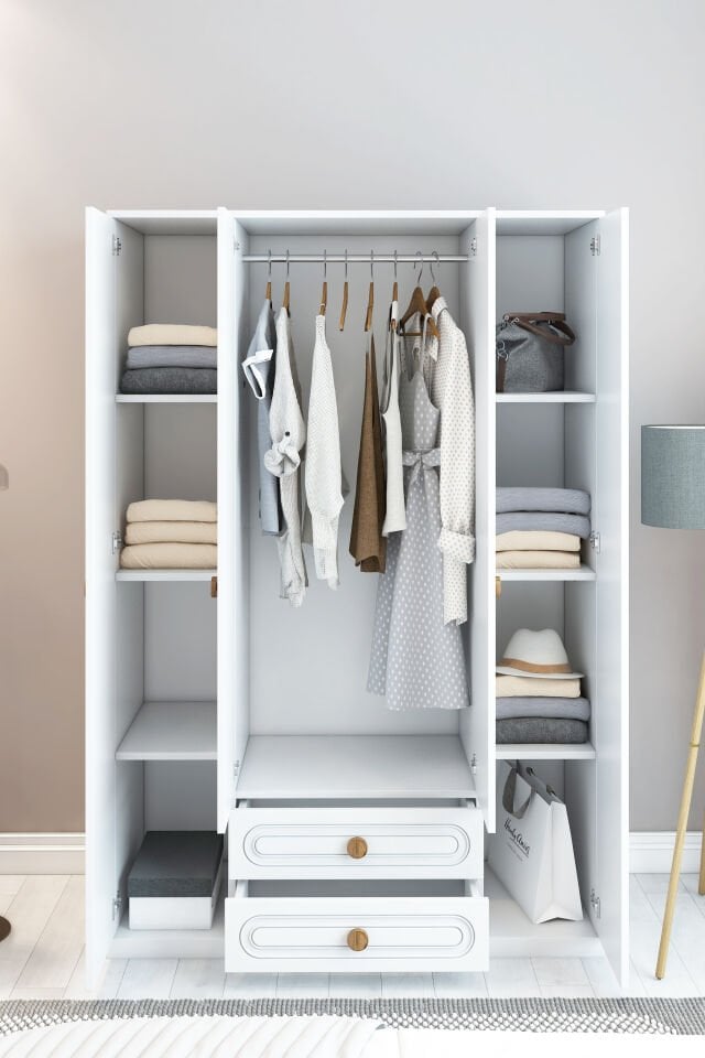 Bohem Model 4 Kapaklı 2 Çekmeceli Gardırop - MDF Membran Kapak | 180 cm Çok Amaçlı Elbise Dolabı