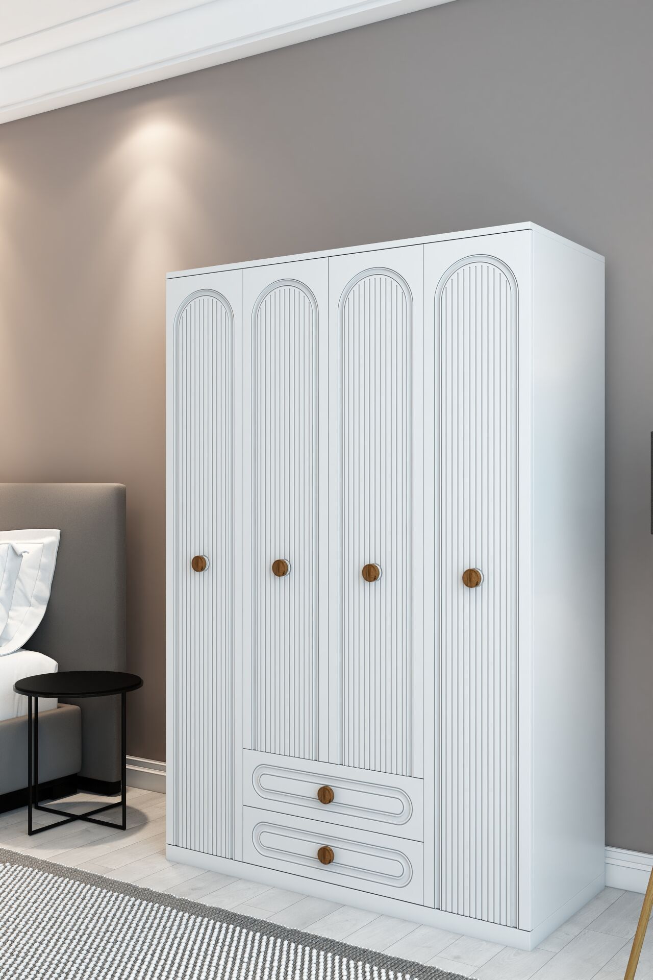 Bohem Model 4 Kapaklı 2 Çekmeceli Gardırop - MDF Membran Kapak | 180 cm Çok Amaçlı Elbise Dolabı