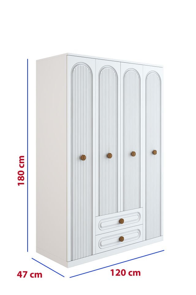 Bohem Model 4 Kapaklı 2 Çekmeceli Gardırop - MDF Membran Kapak | 180 cm Çok Amaçlı Elbise Dolabı