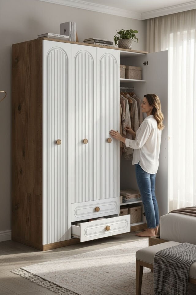 Bohem Model 4 Kapaklı 2 Çekmeceli Gardırop - MDF Membran Kapak | 180 cm Çok Amaçlı Elbise Dolabı