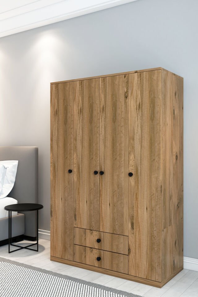 4 Kapaklı 2 Çekmeceli Gardırop | 180 cm Çok Amaçlı Elbise Dolabı