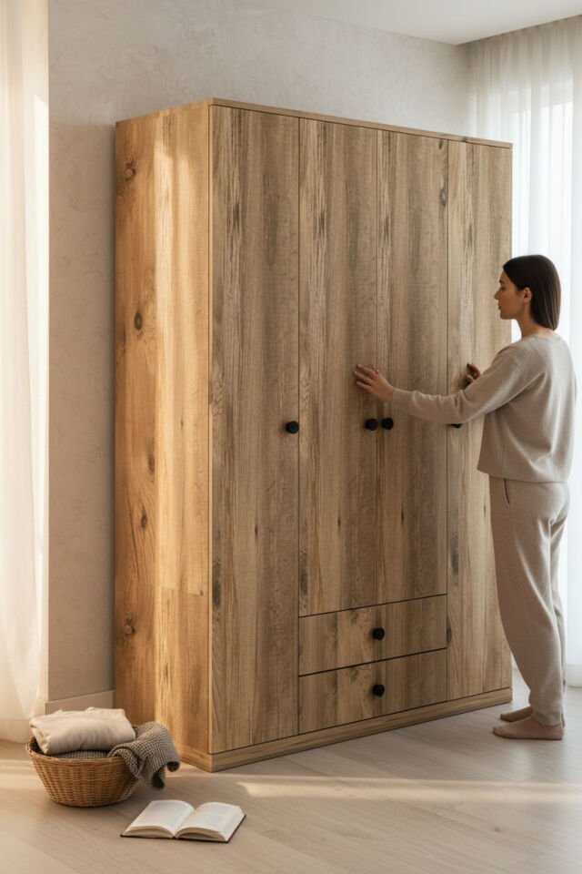 4 Kapaklı 2 Çekmeceli Gardırop | 180 cm Çok Amaçlı Elbise Dolabı