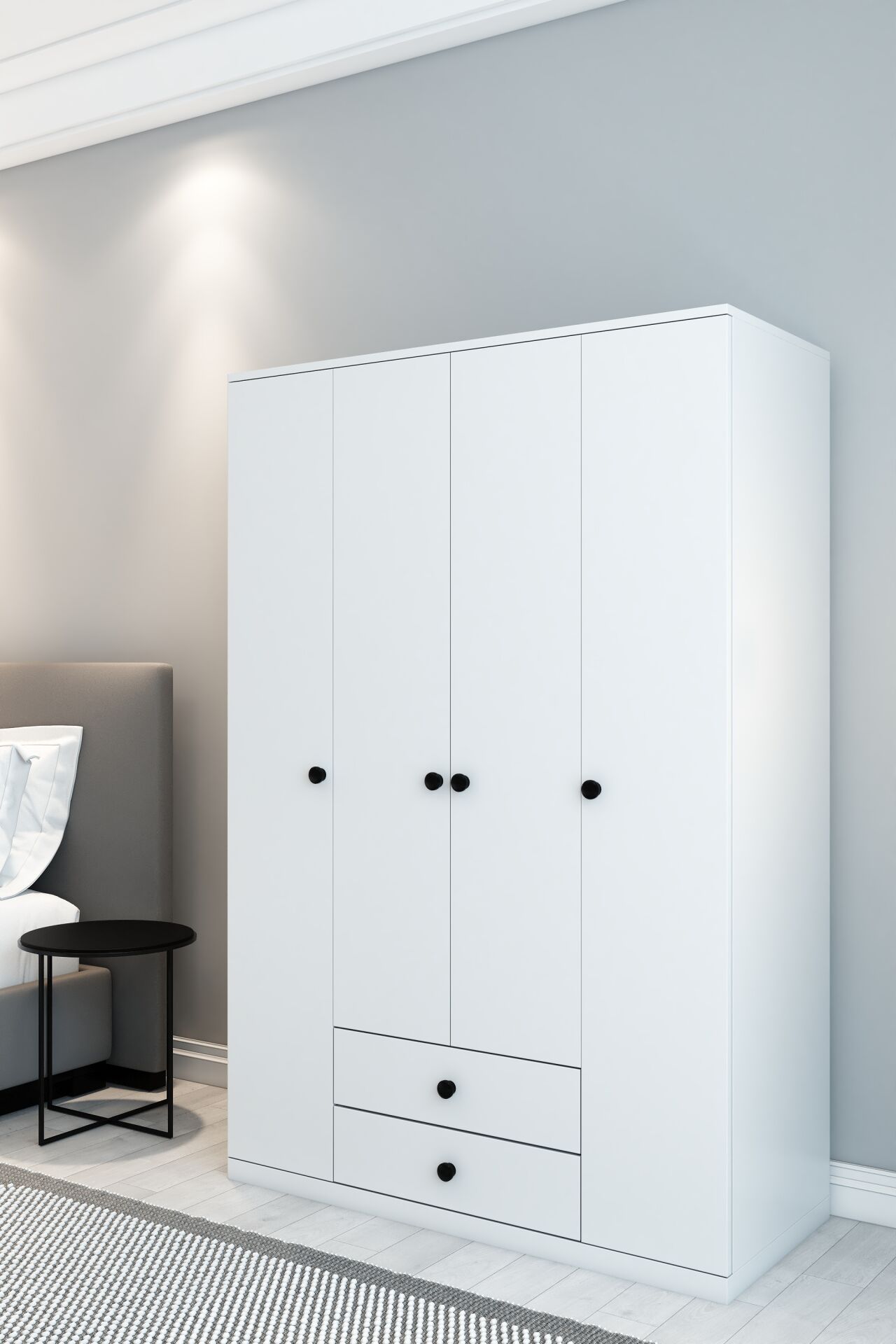 4 Kapaklı 2 Çekmeceli Gardırop | 180 cm Çok Amaçlı Elbise Dolabı