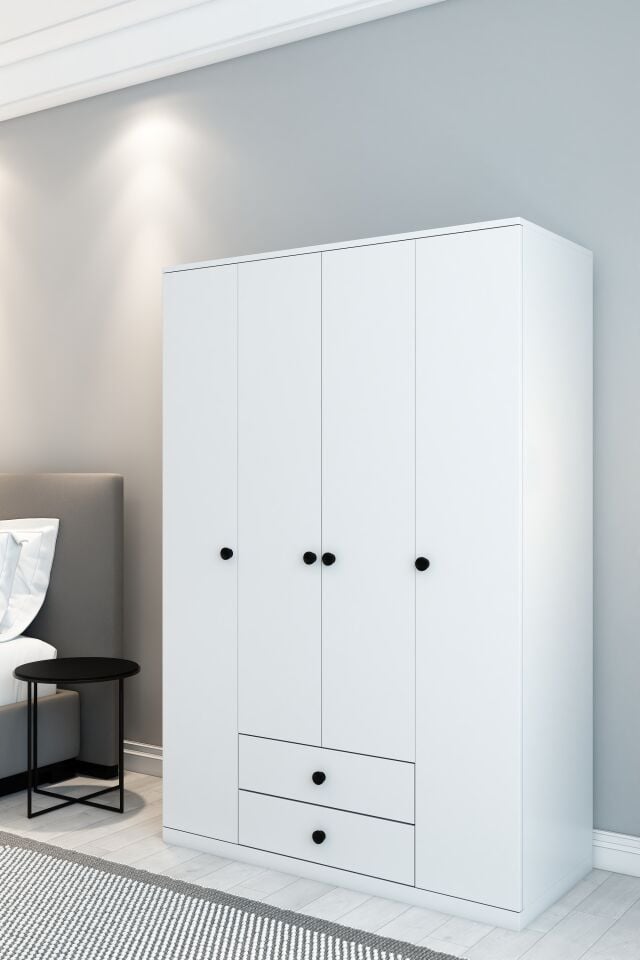 4 Kapaklı 2 Çekmeceli Gardırop | 180 cm Çok Amaçlı Elbise Dolabı