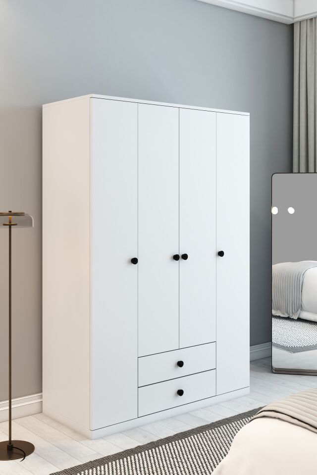 4 Kapaklı 2 Çekmeceli Gardırop | 180 cm Çok Amaçlı Elbise Dolabı