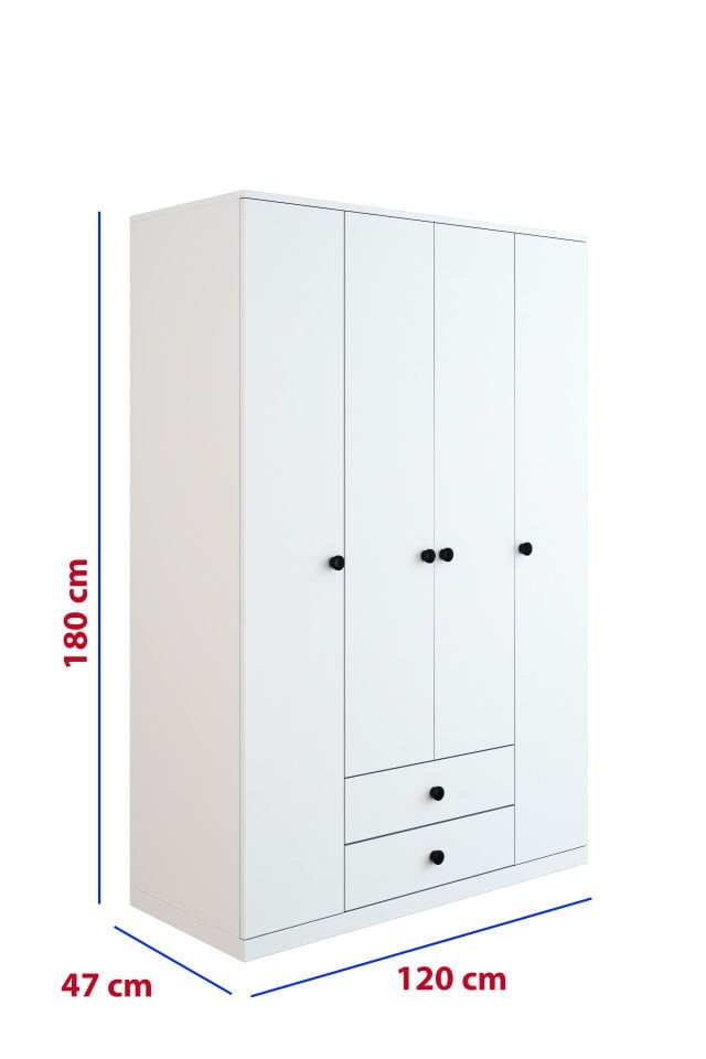 4 Kapaklı 2 Çekmeceli Gardırop | 180 cm Çok Amaçlı Elbise Dolabı