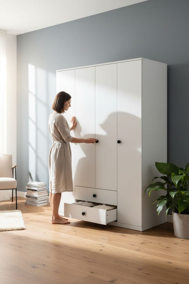 4 Kapaklı 2 Çekmeceli Gardırop | 180 cm Çok Amaçlı Elbise Dolabı