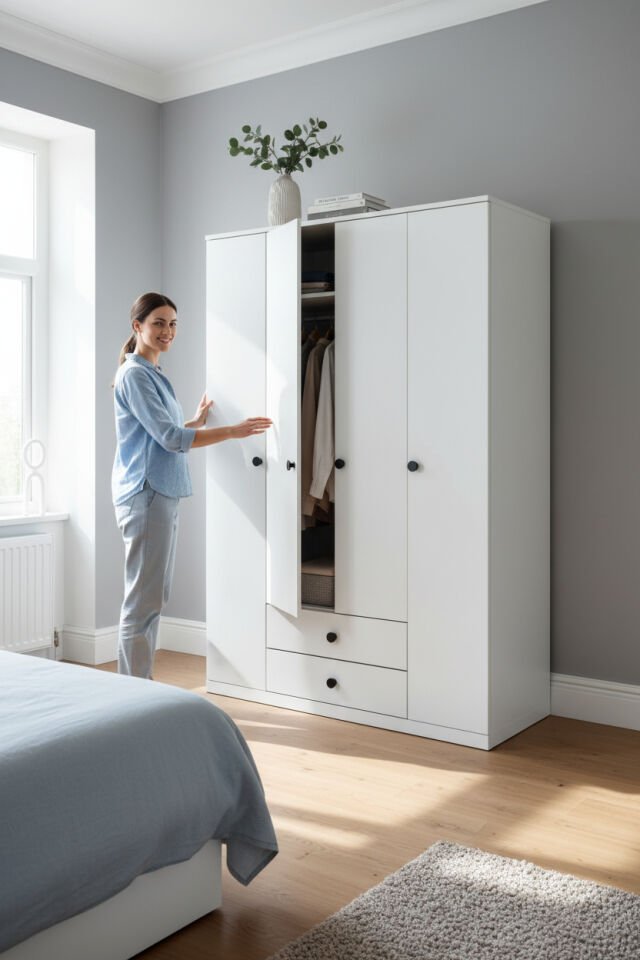 4 Kapaklı 2 Çekmeceli Gardırop | 180 cm Çok Amaçlı Elbise Dolabı