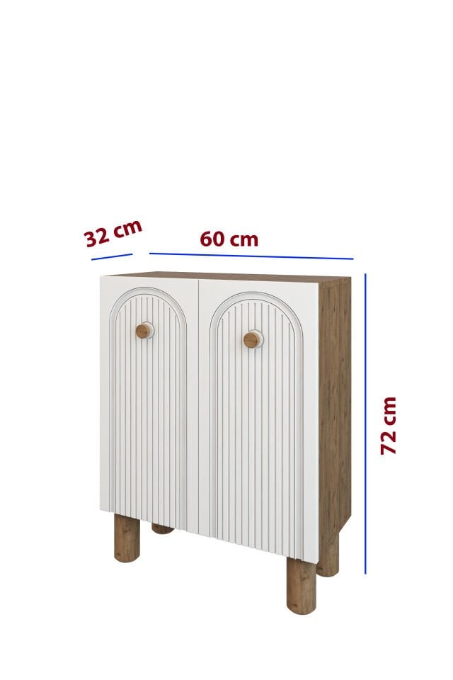 Bohem Model 2 Kapaklı 3 Raflı Kahve Köşesi Standı - MDF Membran Kapak | 60 cm Kahve İstasyonu