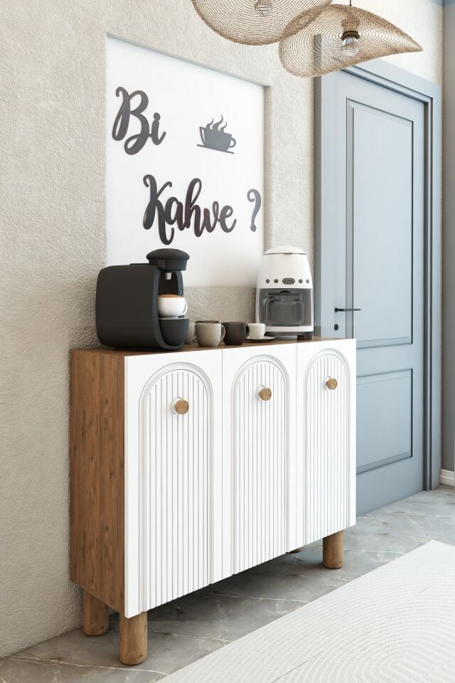 Bohem Model 3 Kapaklı Kahve Köşesi Standı - MDF Membran Kapak | 90 cm Kahve İstasyonu