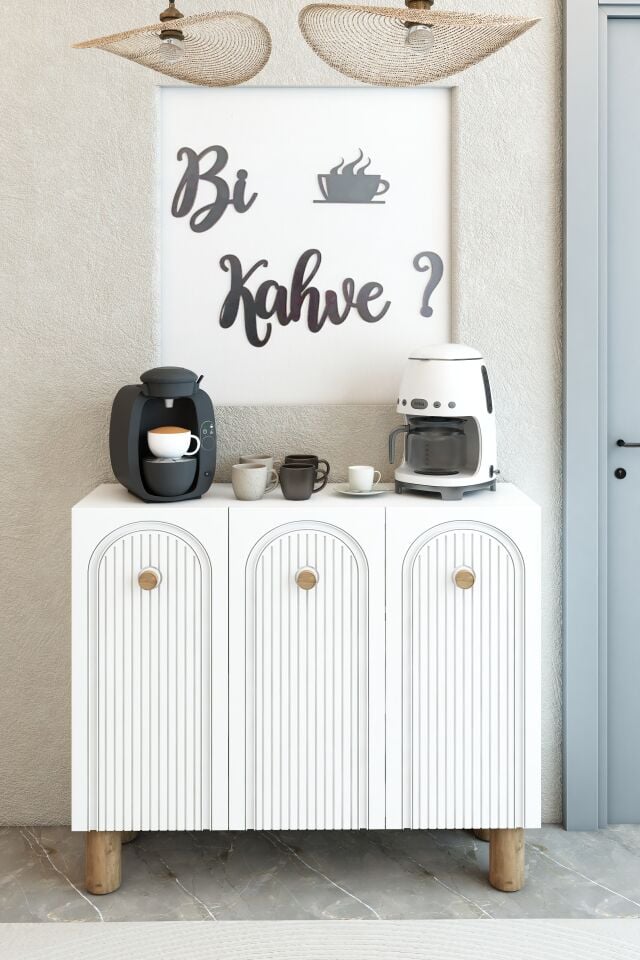 Bohem Model 3 Kapaklı Kahve Köşesi Standı - MDF Membran Kapak | 90 cm Kahve İstasyonu