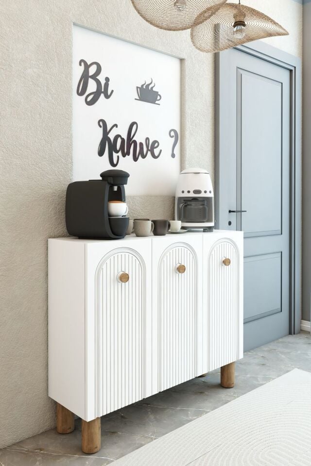 Bohem Model 3 Kapaklı Kahve Köşesi Standı - MDF Membran Kapak | 90 cm Kahve İstasyonu