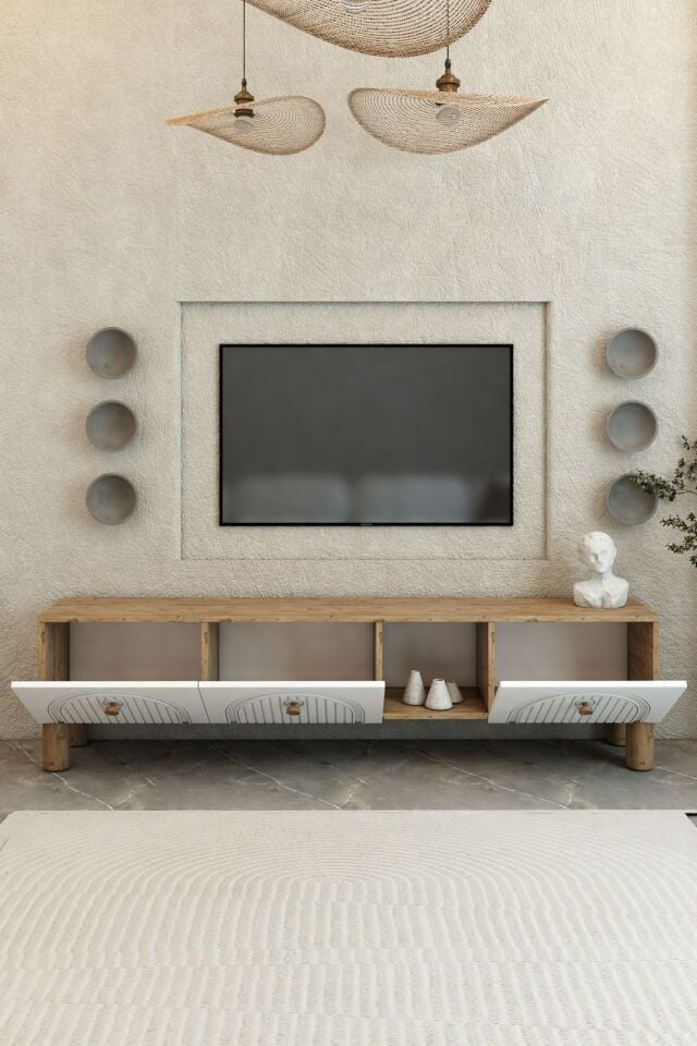 Bohem Model 3 Kapaklı TV Ünitesi - MDF Membran Kapak | 180 cm