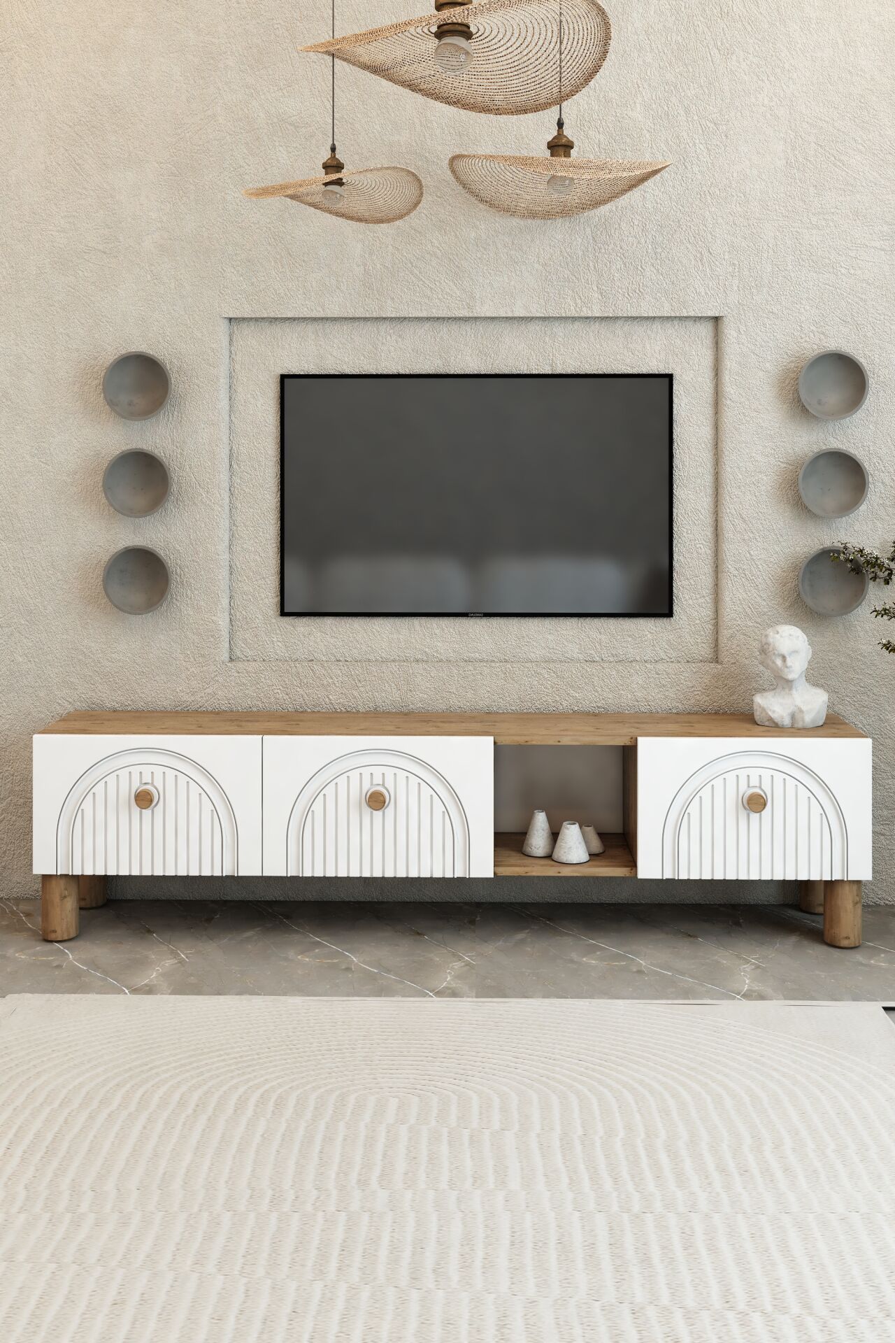 Bohem Model 3 Kapaklı TV Ünitesi - MDF Membran Kapak | 180 cm