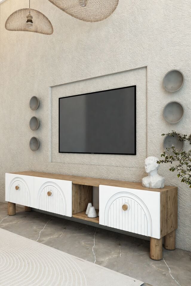 Bohem Model 3 Kapaklı TV Ünitesi - MDF Membran Kapak | 180 cm